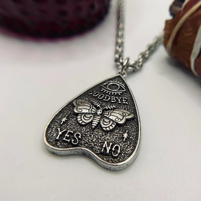 Silver Ouija Board Gothic Butterfly Pendant Necklace