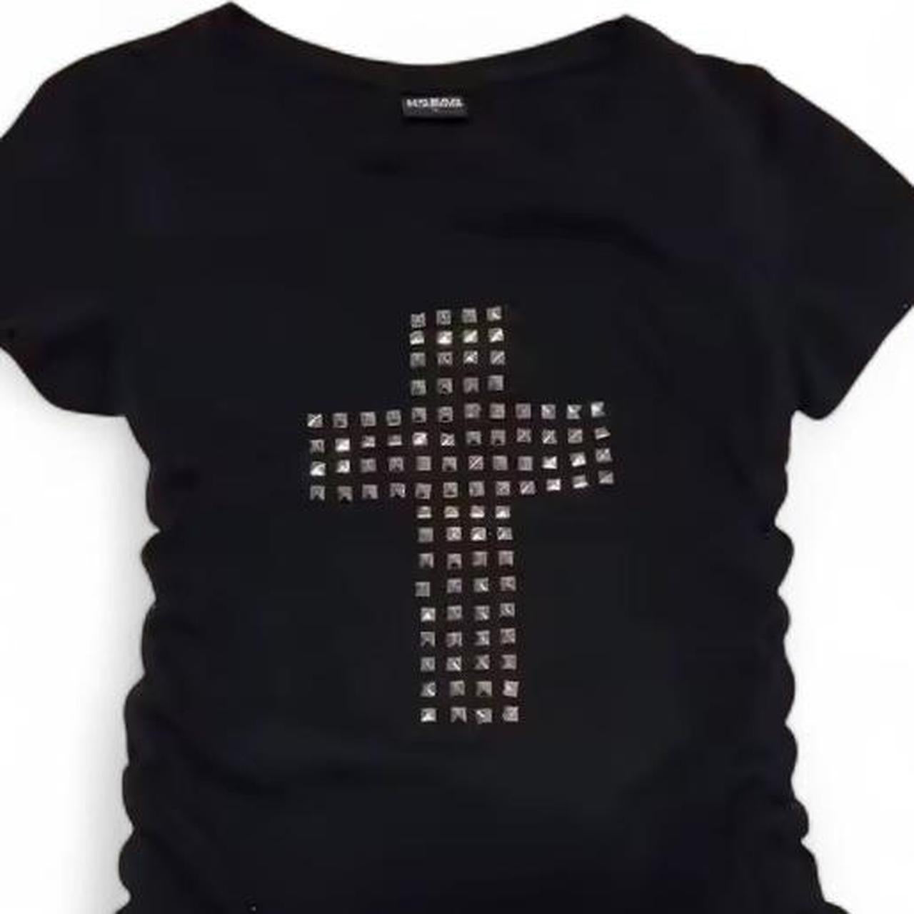 Black Ruched Y2k Cross Rhinestone Gothic Top