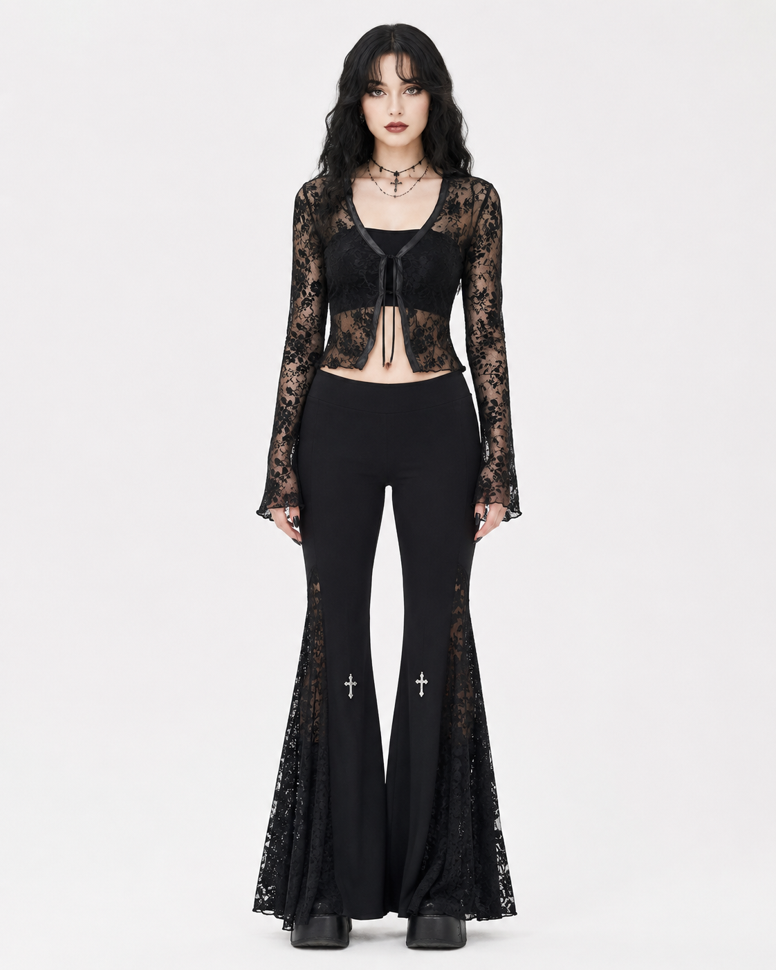 Black Lace Open Tie Up Bolero Layer Cardigan
