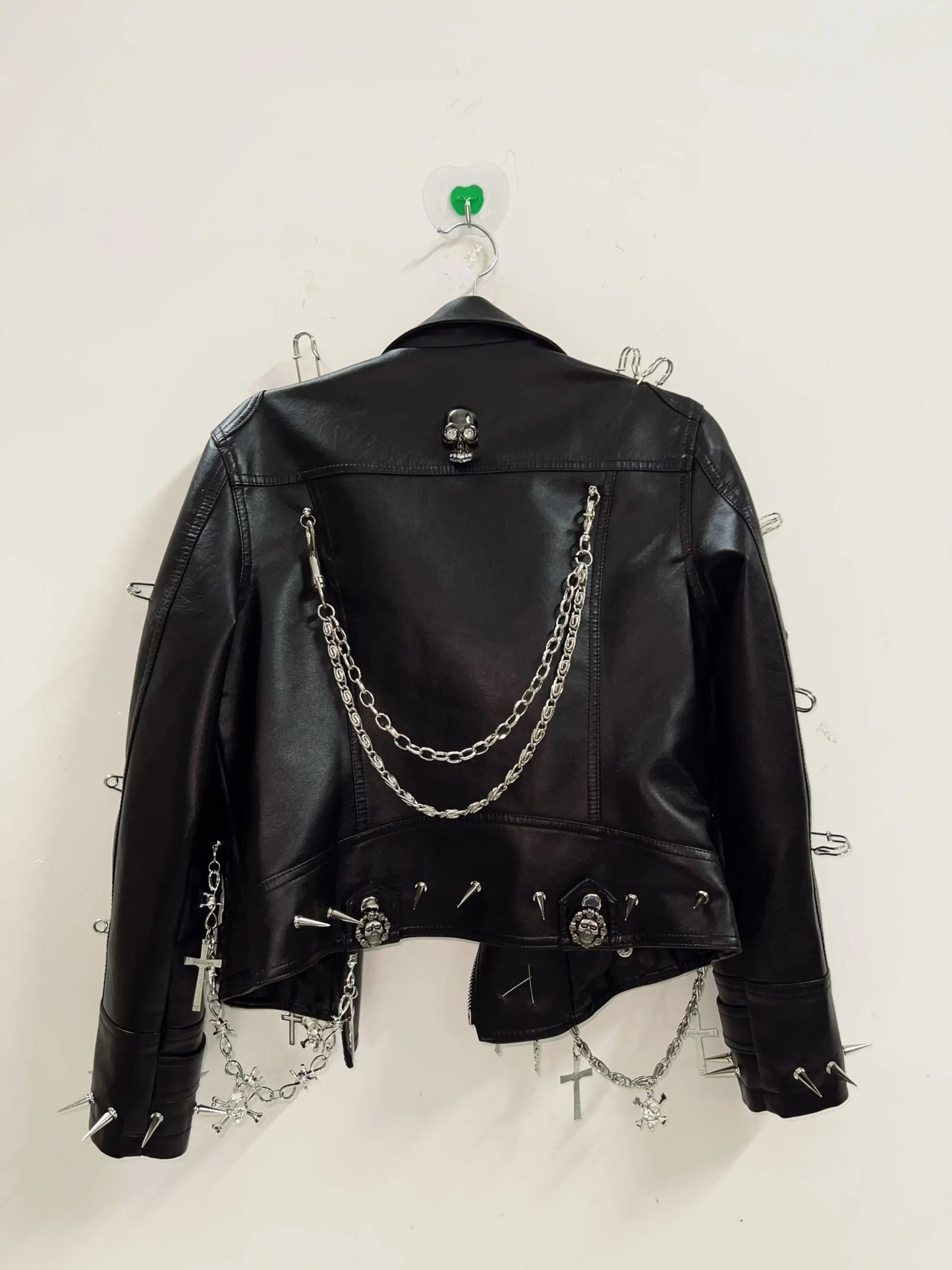 Black Punk Customised Studded Chain Leather Jacket