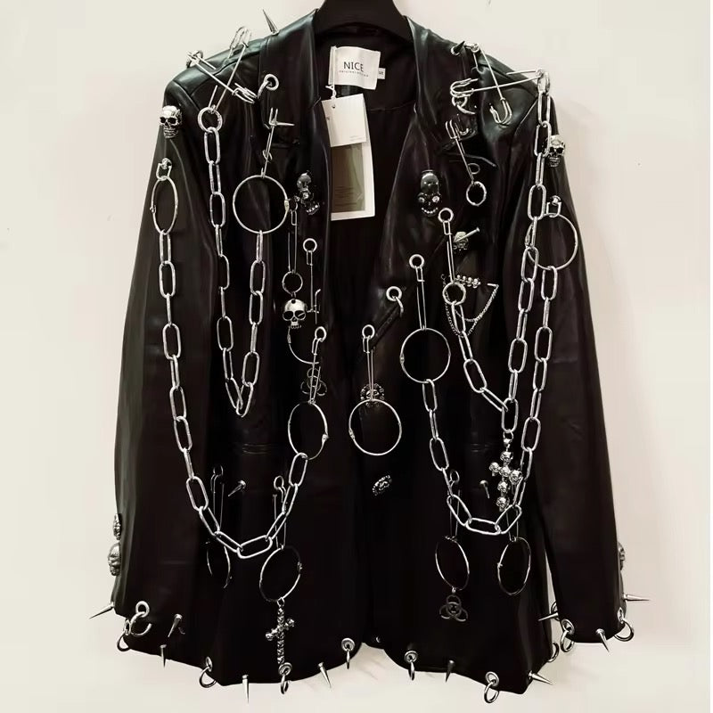 Black Faux Leather Punk Blazer Jacket