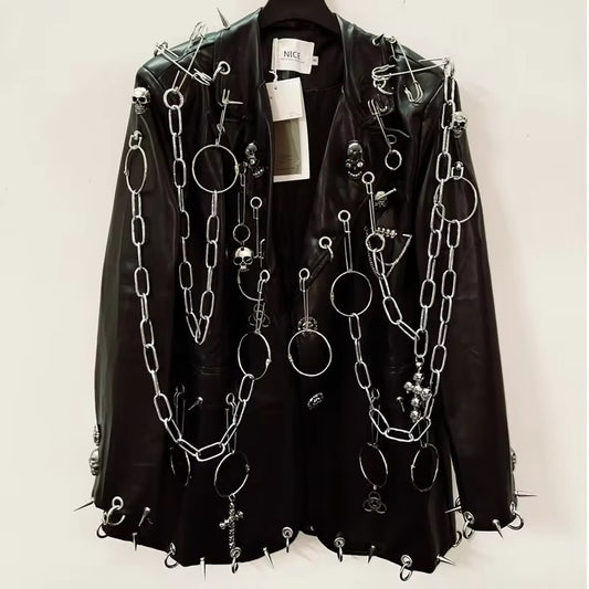 Black Faux Leather Punk Blazer Jacket