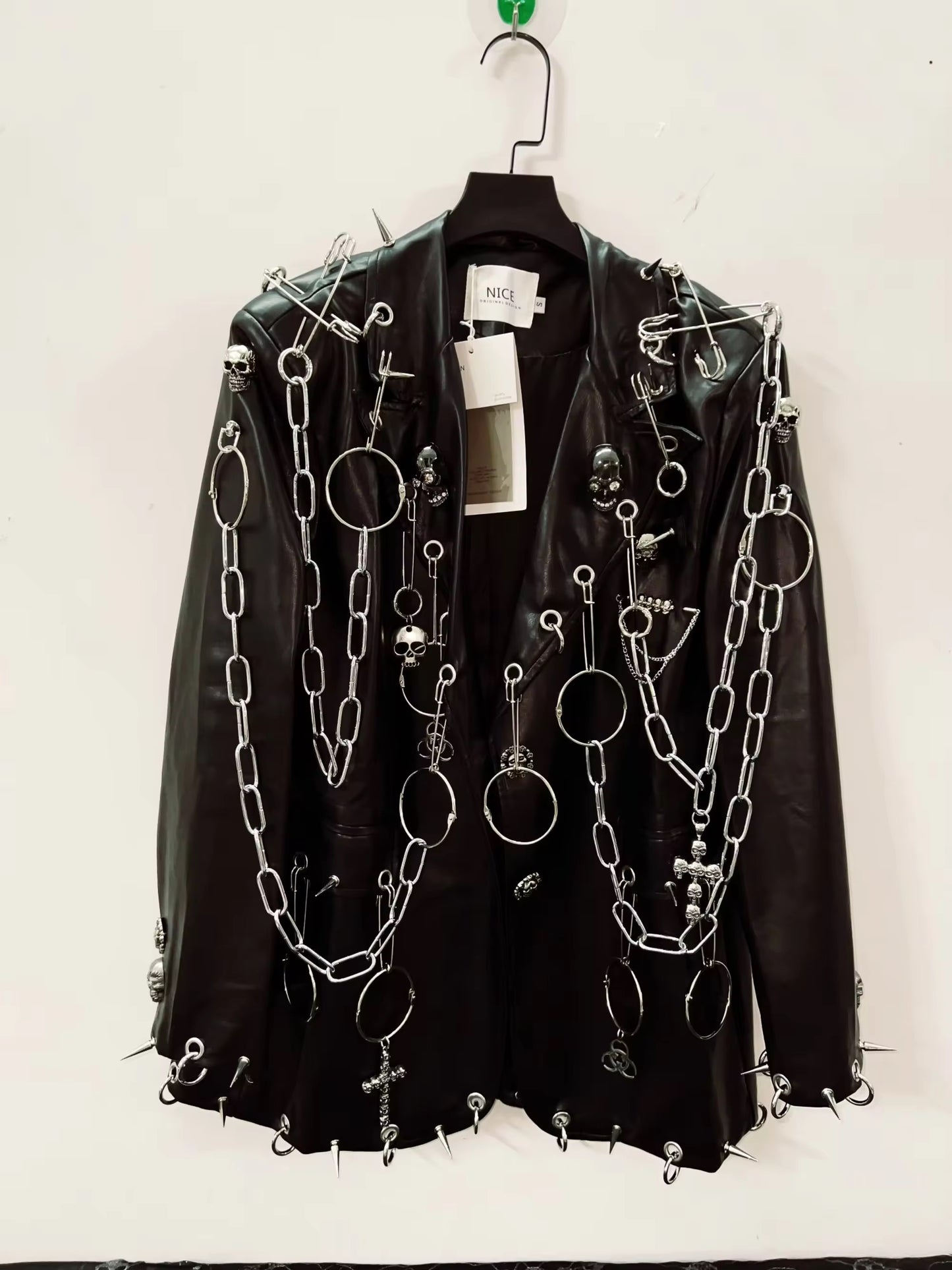 Black Faux Leather Punk Blazer Jacket