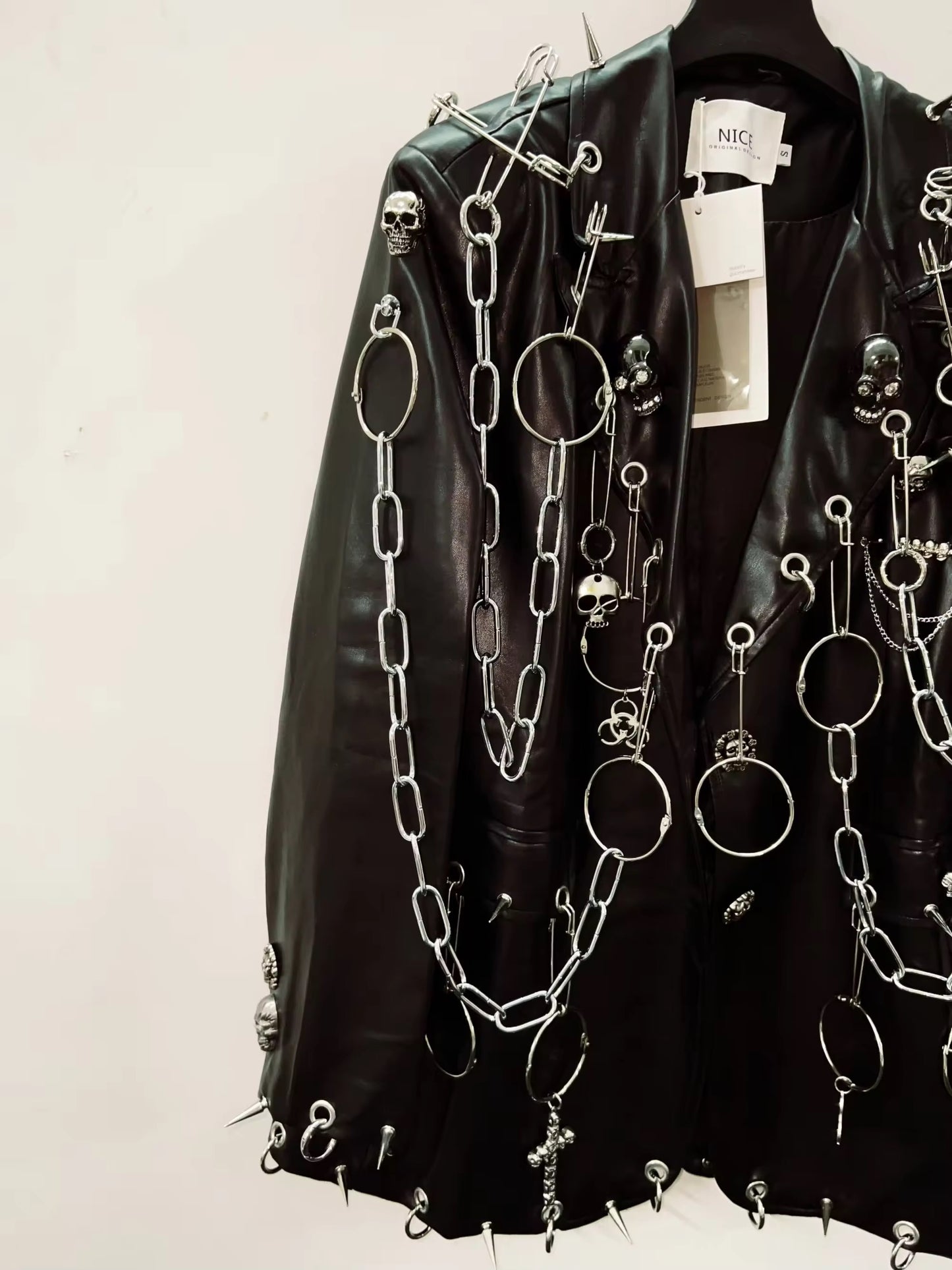 Black Faux Leather Punk Blazer Jacket