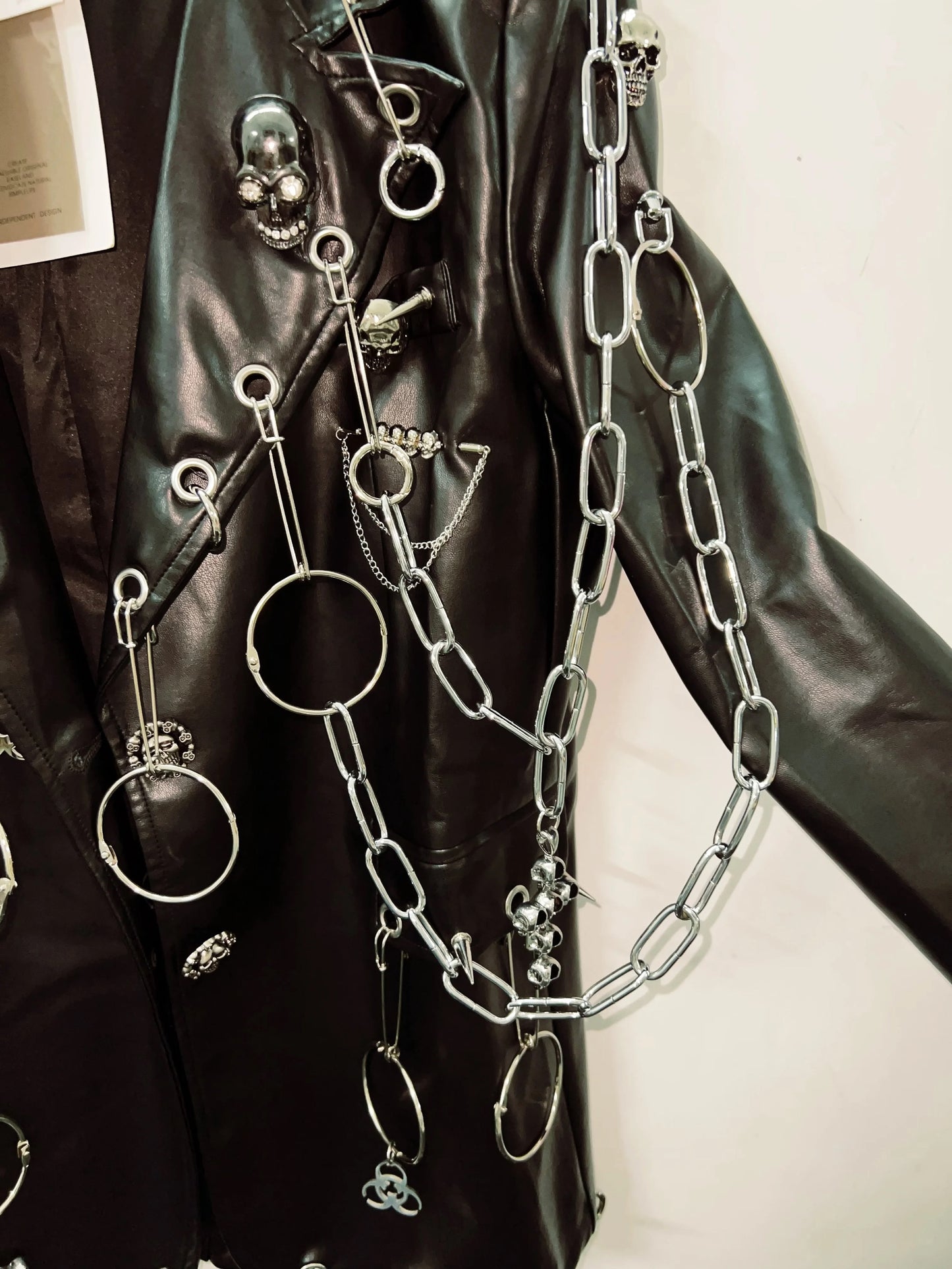Black Faux Leather Punk Blazer Jacket