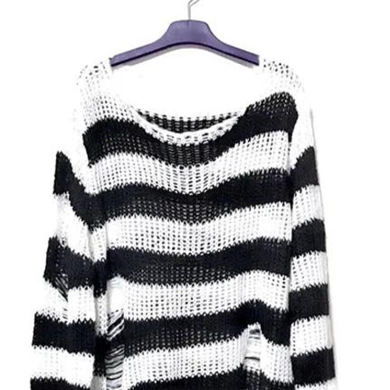White And Black Striped Grunge Jumper