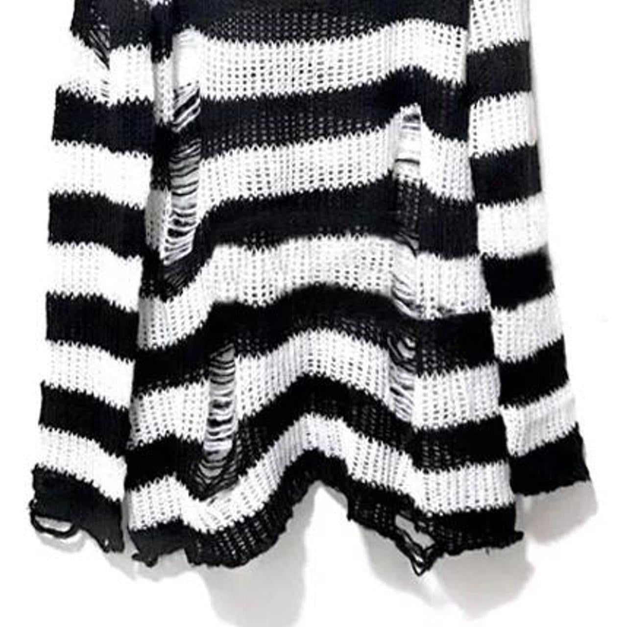 White And Black Striped Grunge Jumper