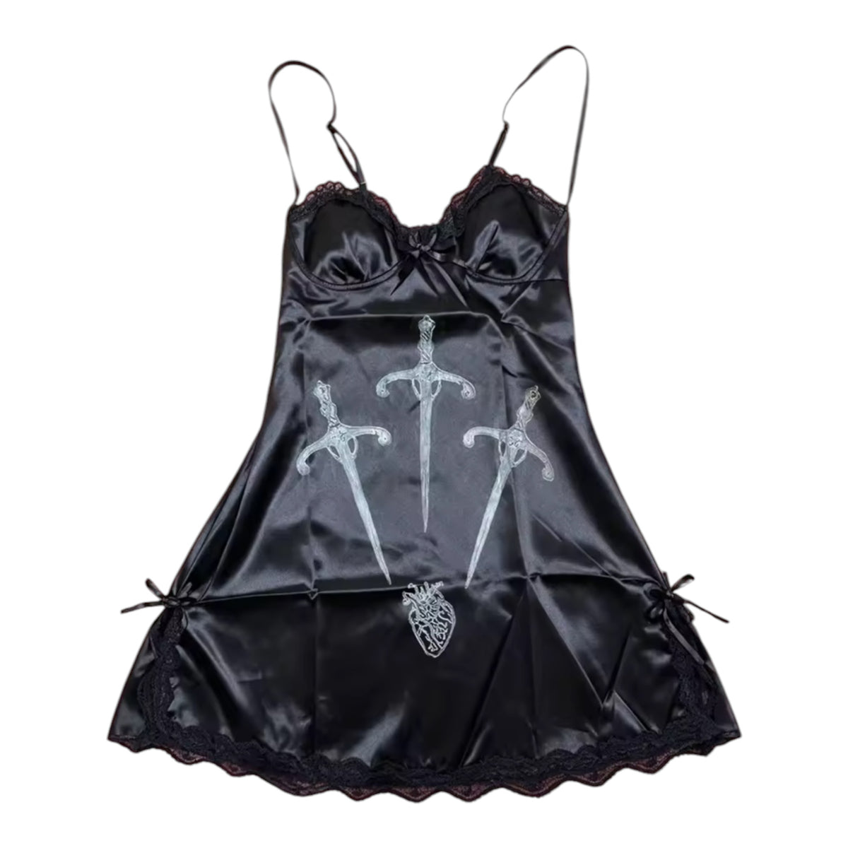 Black Satin Dagger Mini Dress