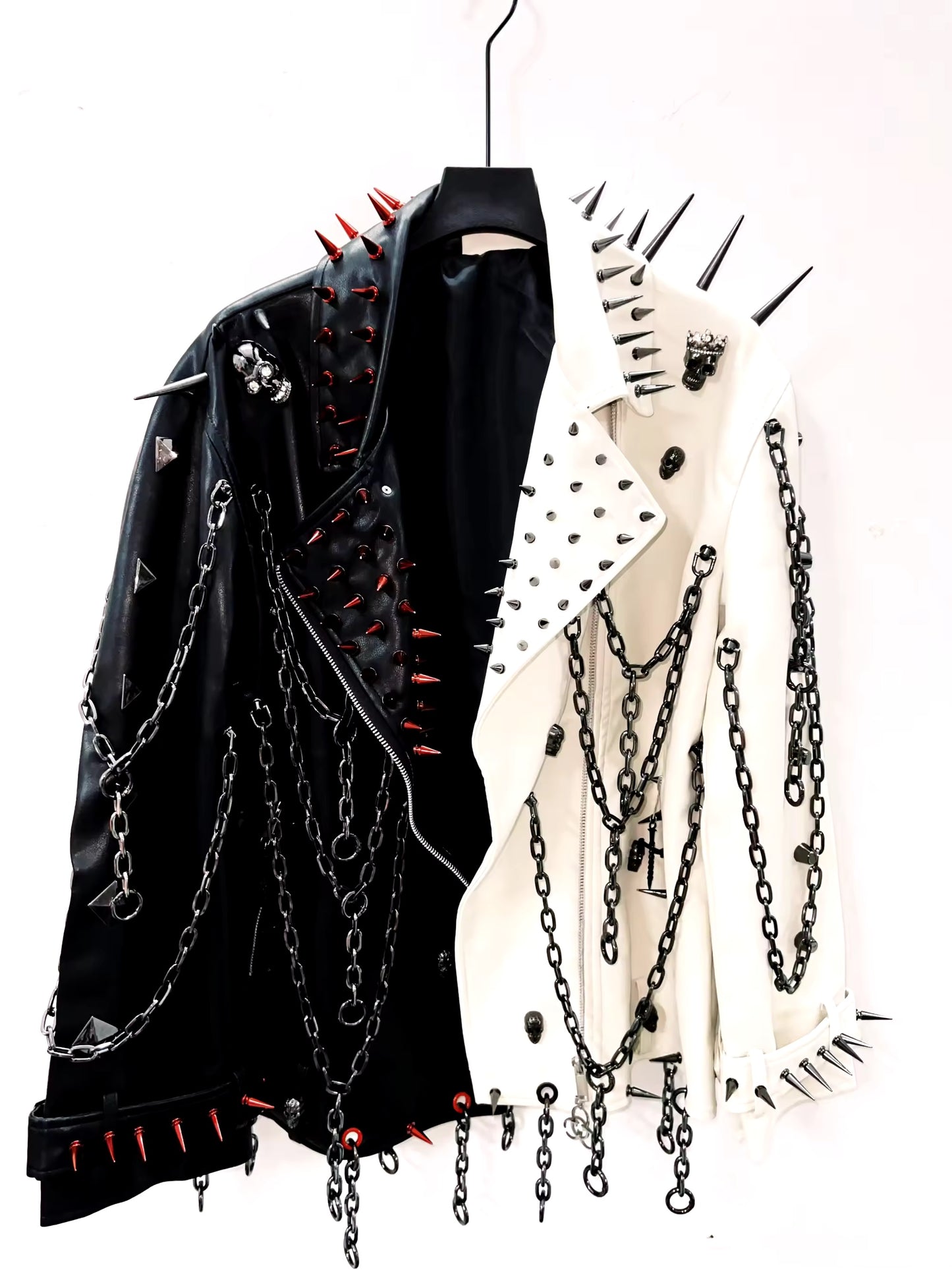 Faux Leather Monochrome Punk Studded Chain Jacket