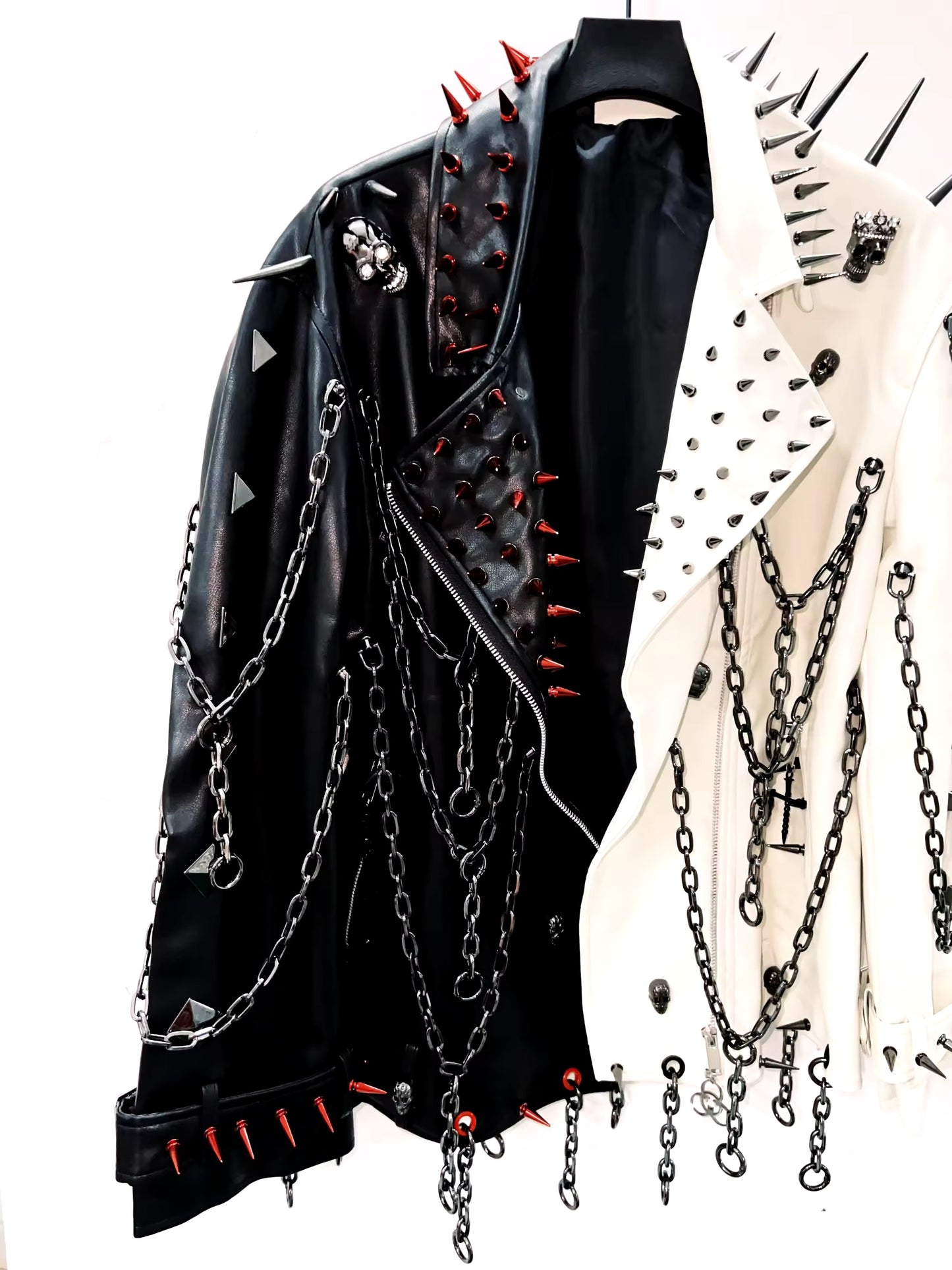 Faux Leather Monochrome Punk Studded Chain Jacket