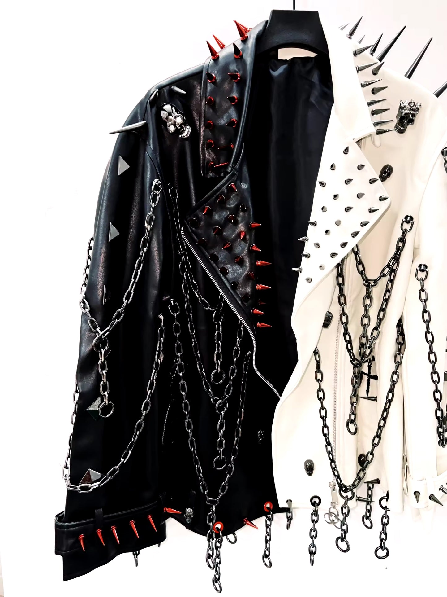Faux Leather Monochrome Punk Studded Chain Jacket