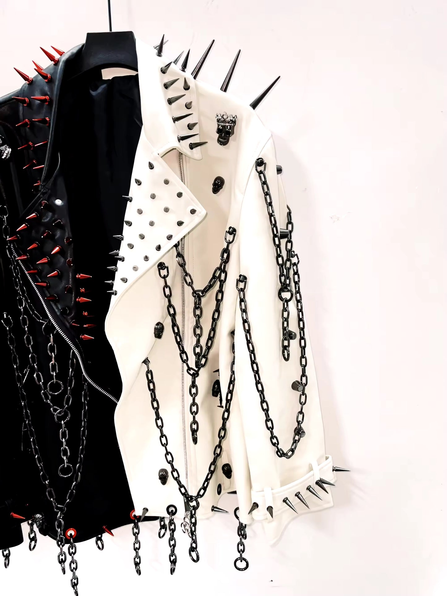 Faux Leather Monochrome Punk Studded Chain Jacket