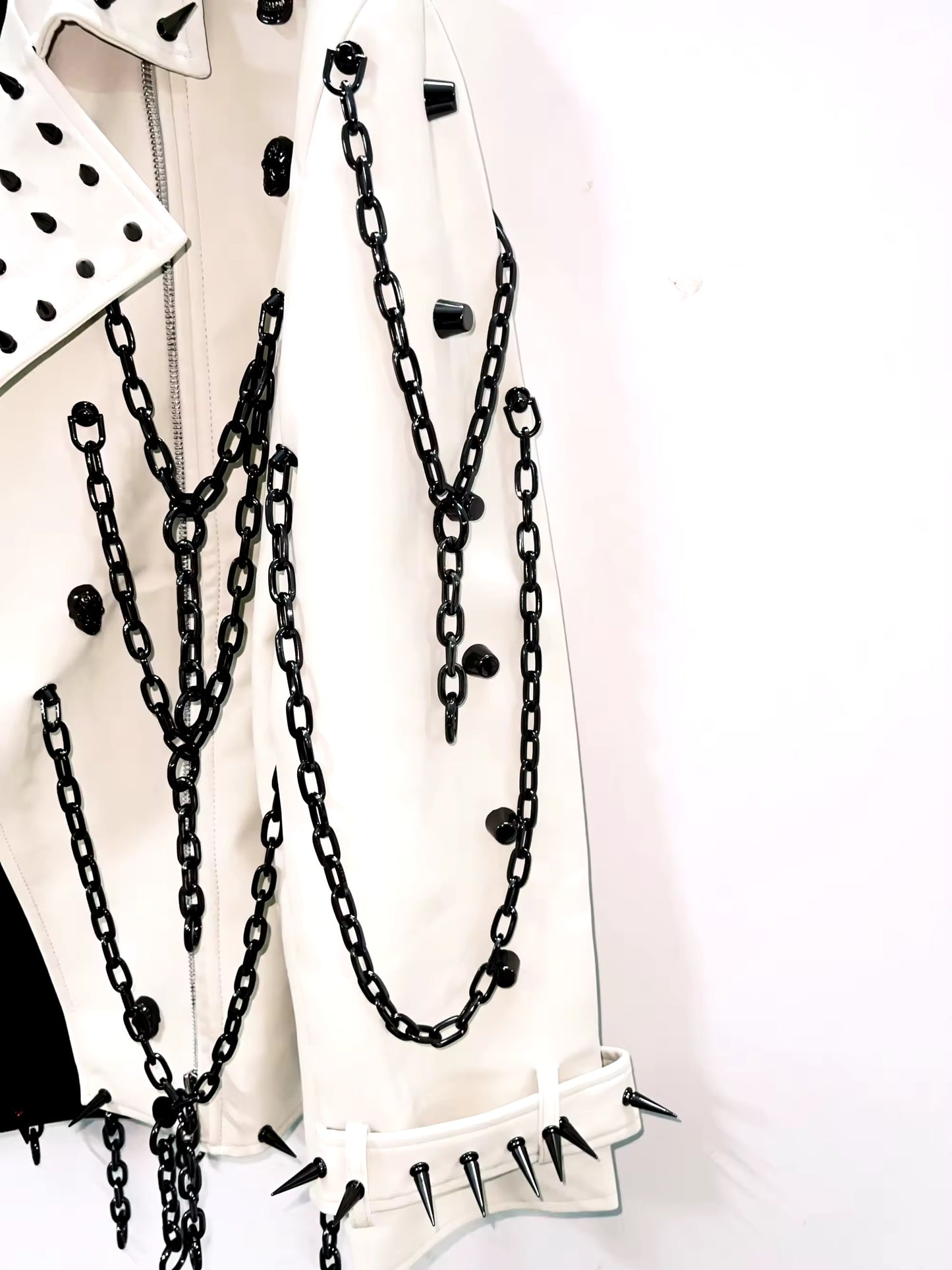 Faux Leather Monochrome Punk Studded Chain Jacket