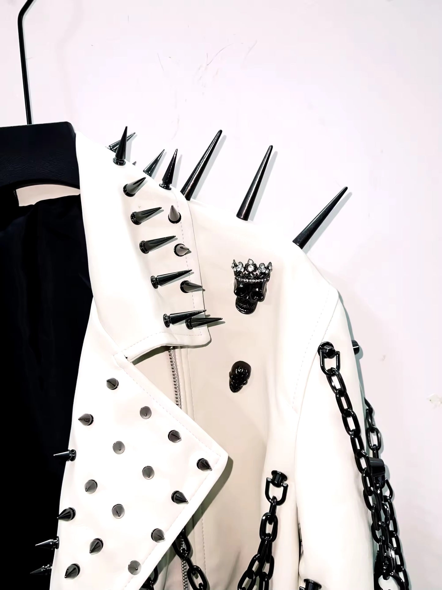 Faux Leather Monochrome Punk Studded Chain Jacket