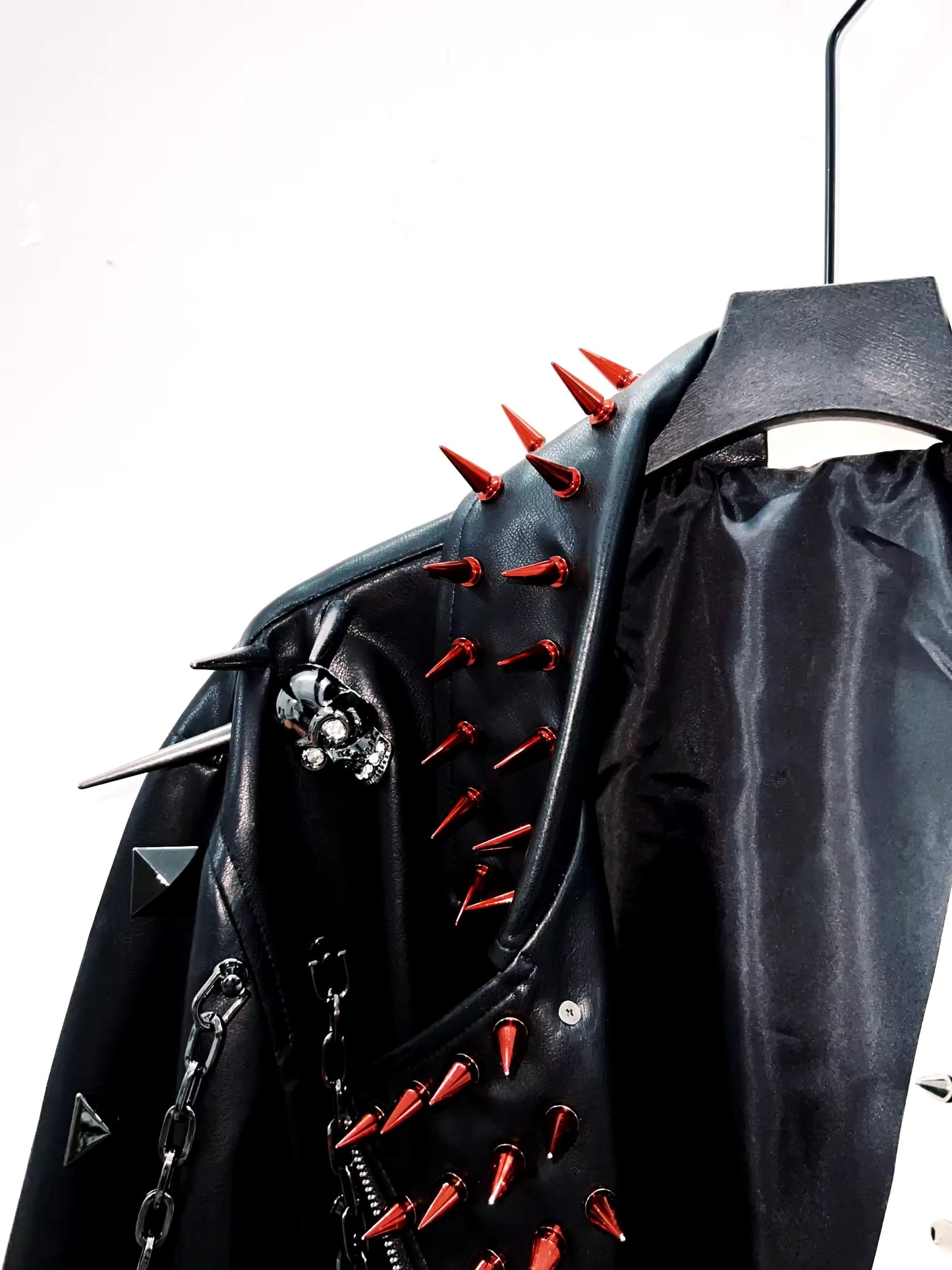 Faux Leather Monochrome Punk Studded Chain Jacket