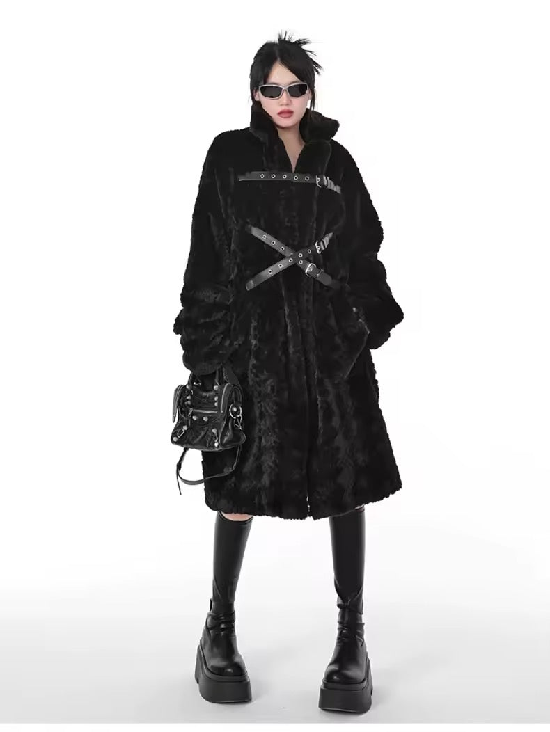 Black Faux Fur Gothic Winter Long Coat