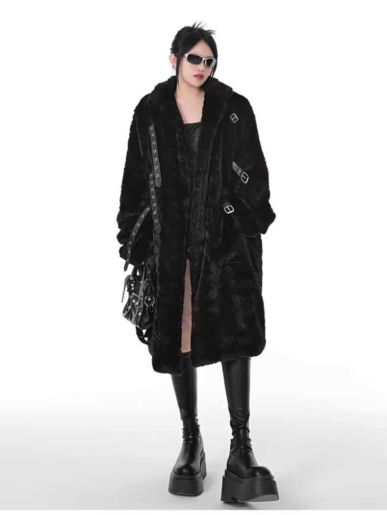 Black Faux Fur Gothic Winter Long Coat
