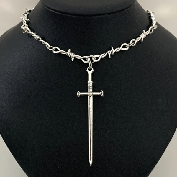 Silver Thorn Dagger Choker Necklace
