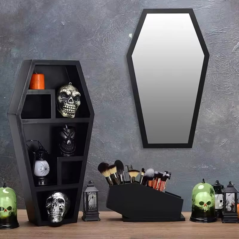Black Gothic Coffin Shaped Desk Makeup Storage Organkser