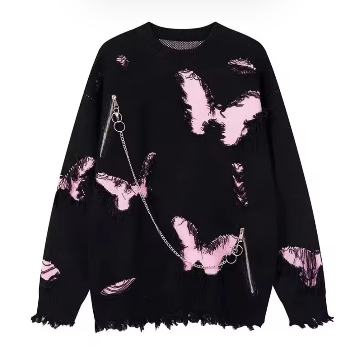 Black Distressed Grunge Butterfly Oversized Jumper