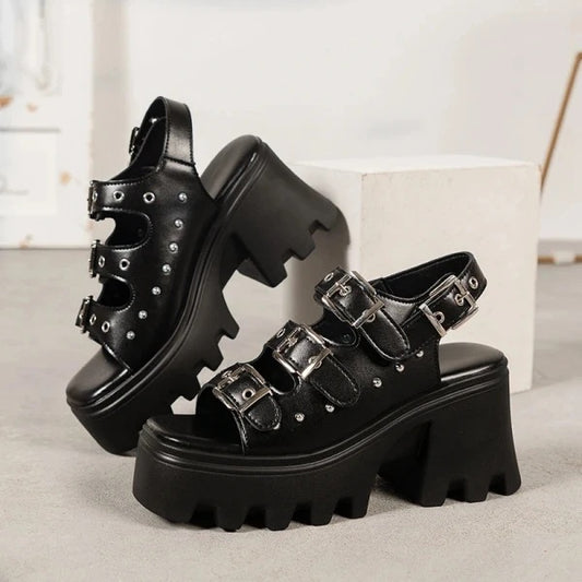Black Gothic Chunky Platform Sandals