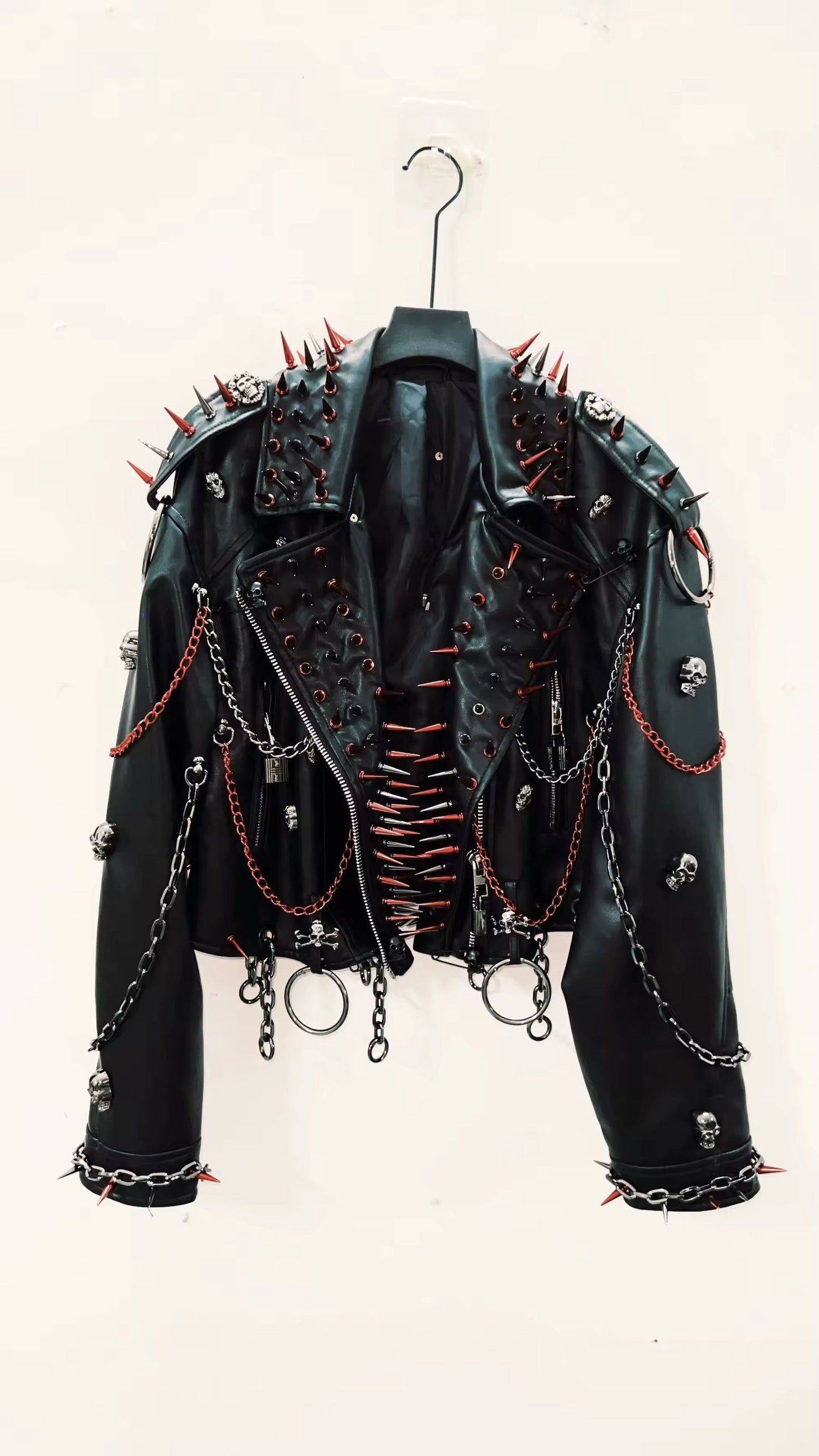 Black Punk Skull Chain Studded Biker Jacket