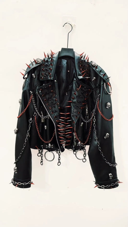Black Punk Skull Chain Studded Biker Jacket