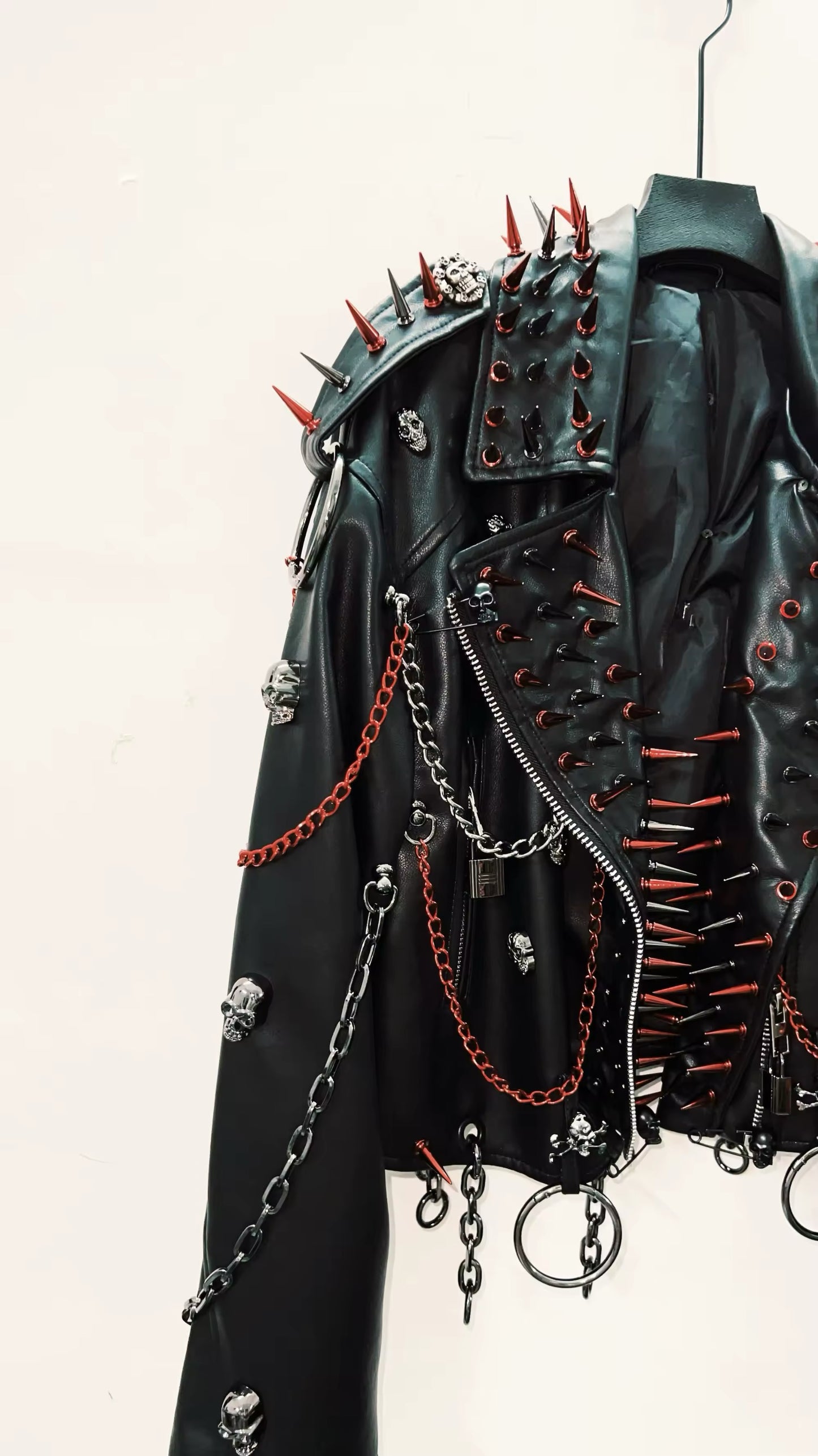 Black Punk Skull Chain Studded Biker Jacket