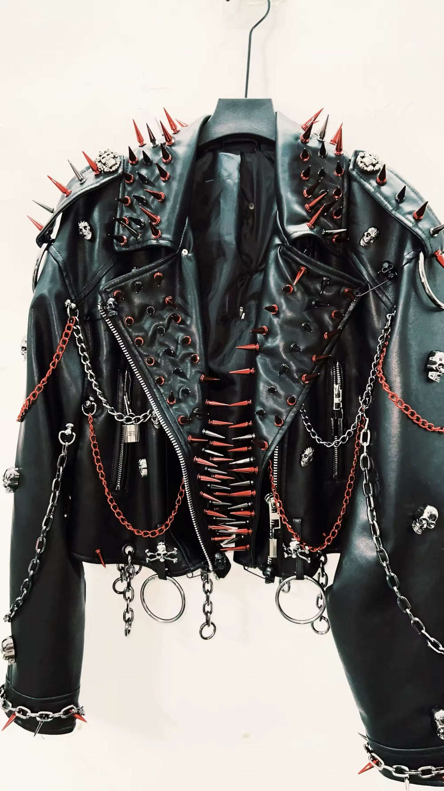 Black Punk Skull Chain Studded Biker Jacket