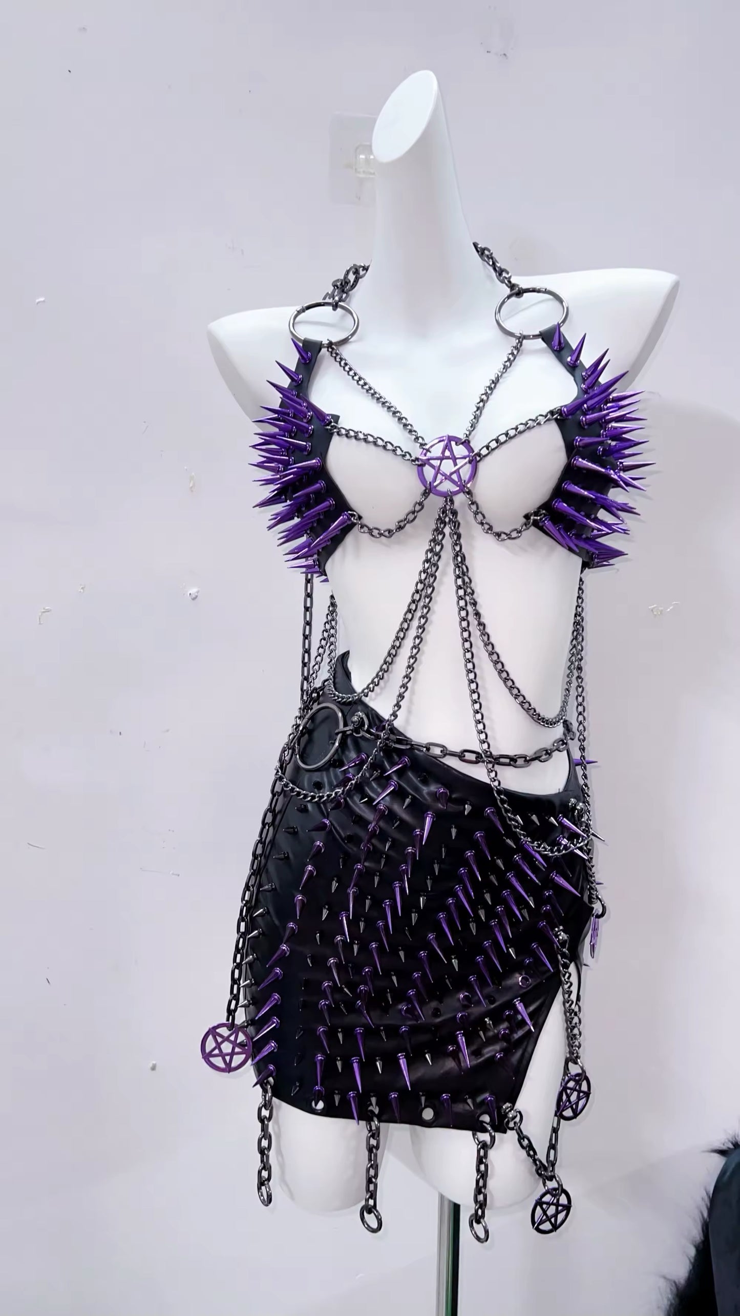 Purple Punk Pentagram Chain Spike Body Harness