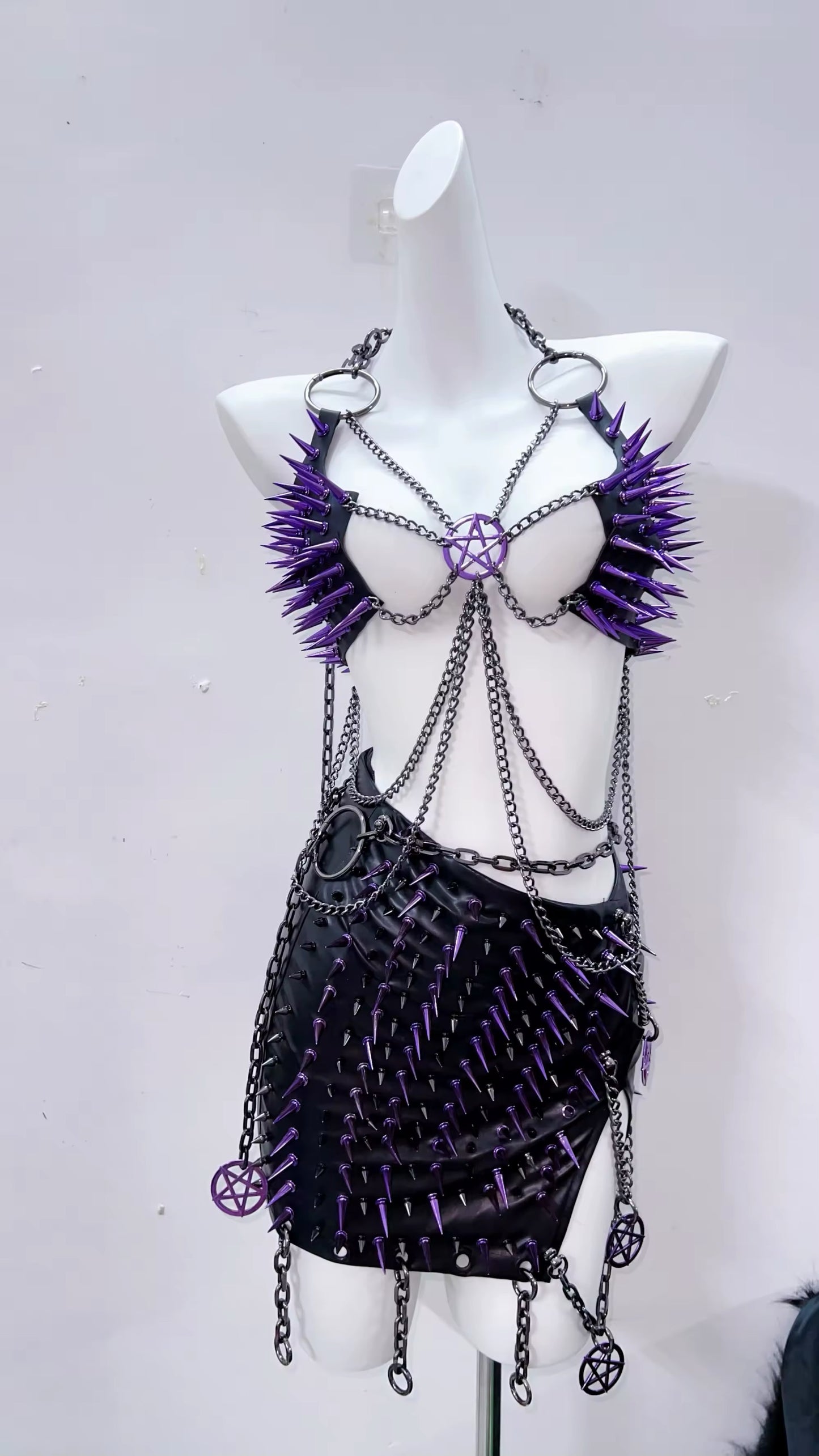 Purple Punk Pentagram Chain Spike Body Harness