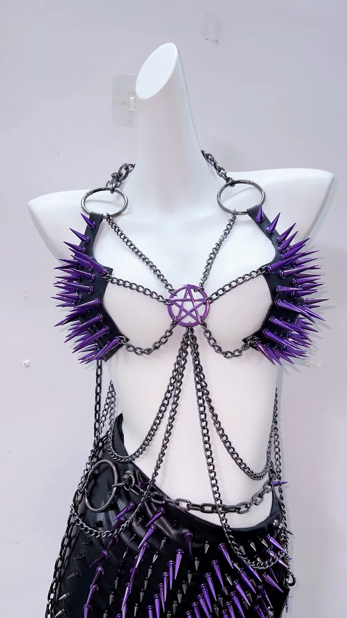 Purple Punk Pentagram Chain Spike Body Harness