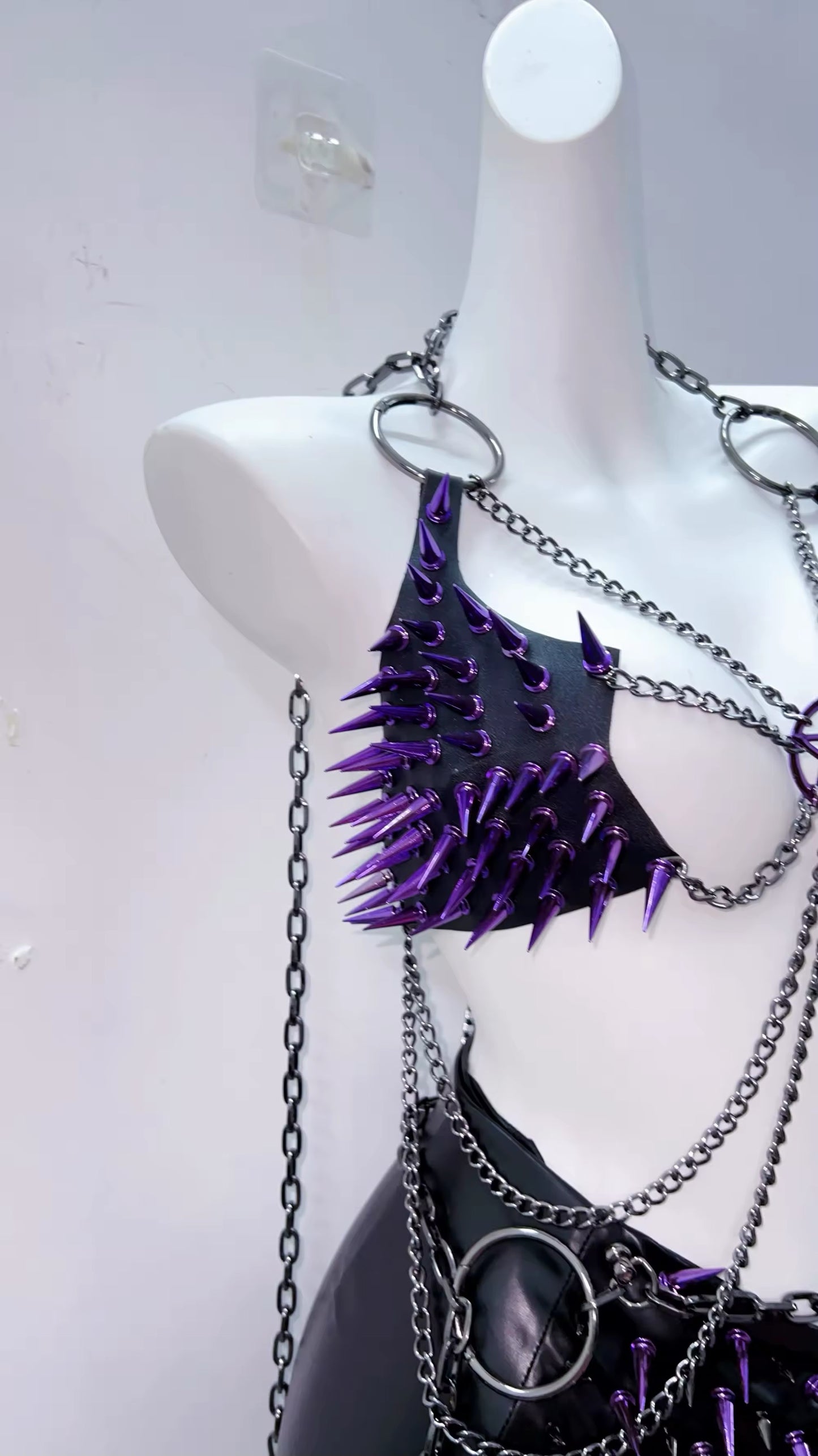 Purple Punk Pentagram Chain Spike Body Harness