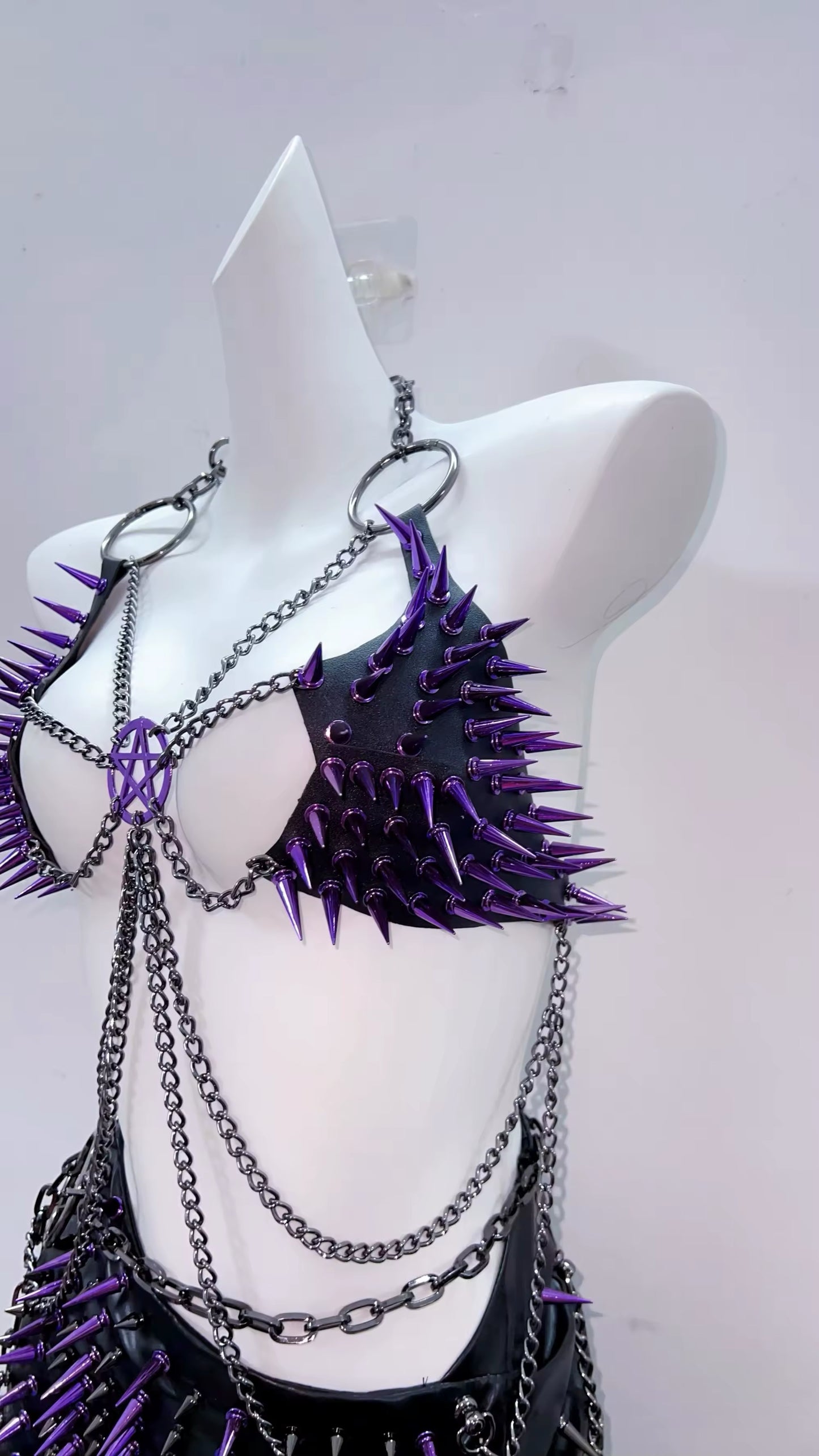 Purple Punk Pentagram Chain Spike Body Harness
