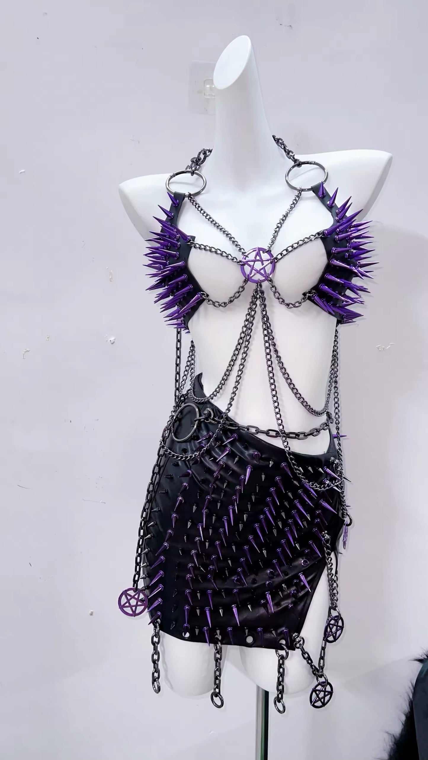 Purple Punk Pentagram Chain Spike Body Harness