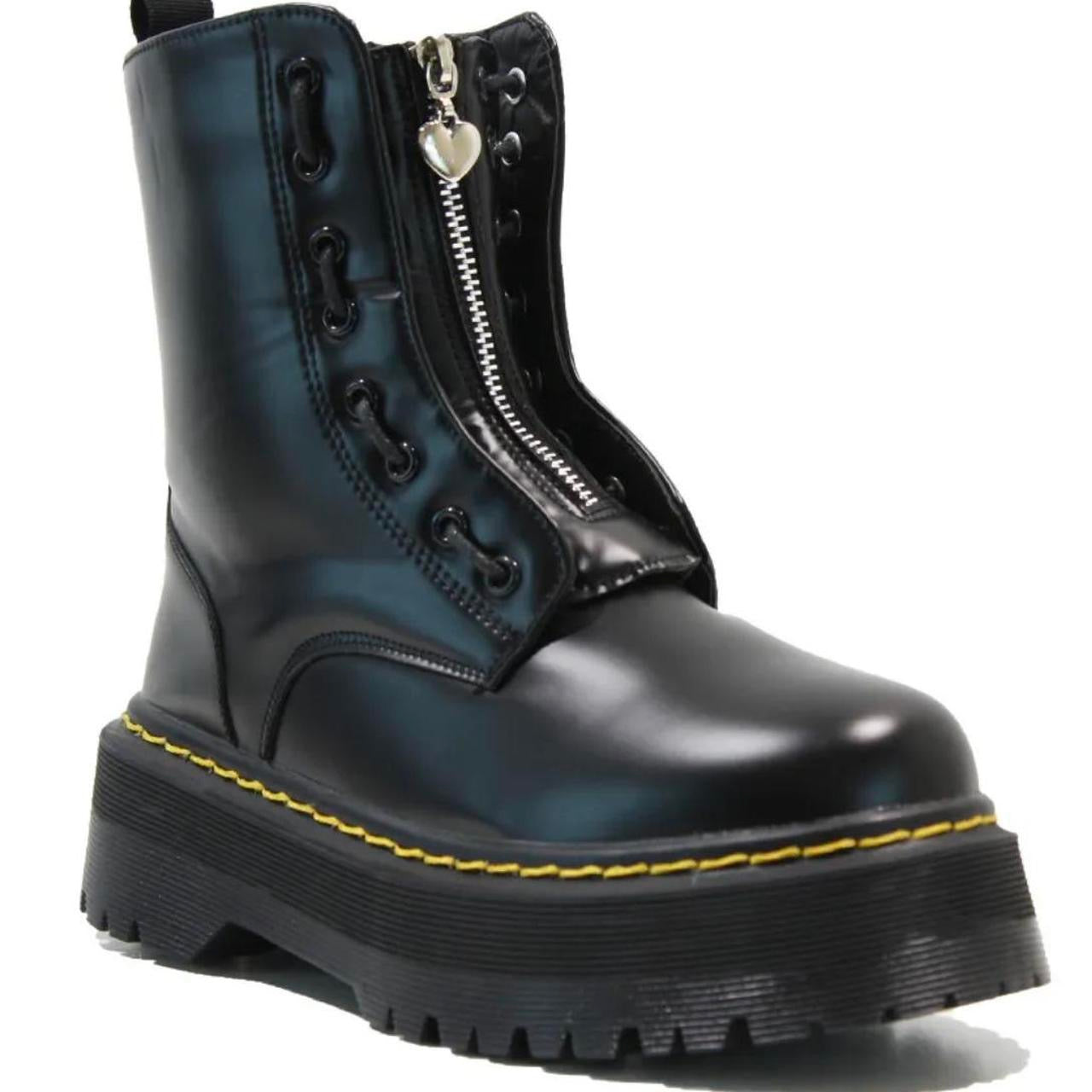 Black Faux Leather Chunky Platform Punk Boots