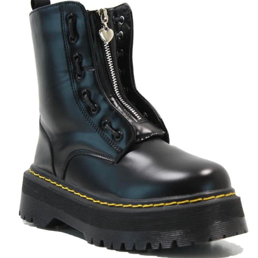 Black Faux Leather Chunky Platform Punk Boots