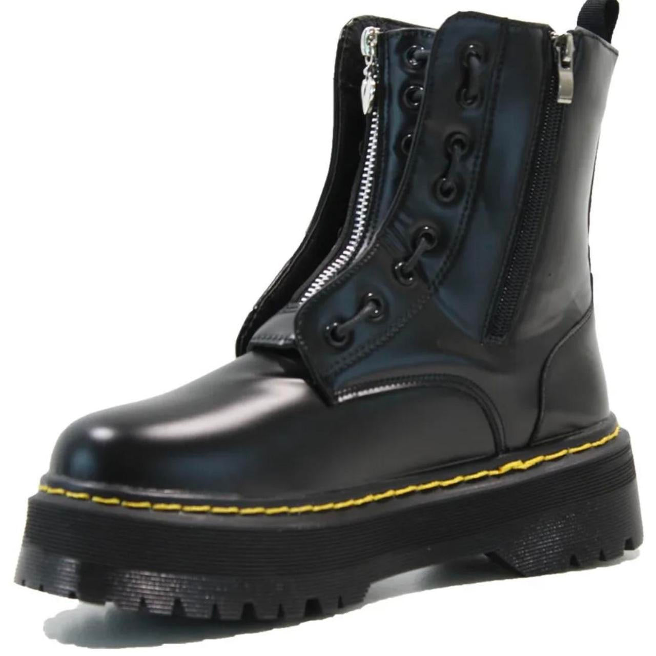 Black Faux Leather Chunky Platform Punk Boots