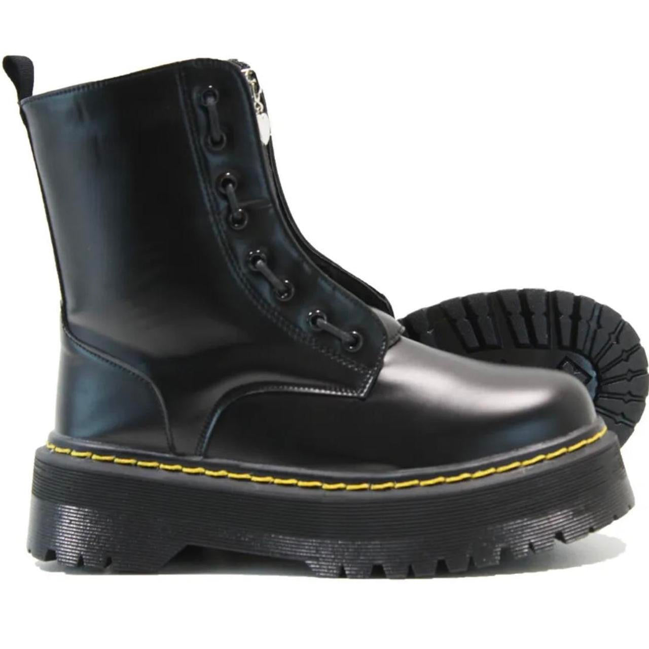 Black Faux Leather Chunky Platform Punk Boots