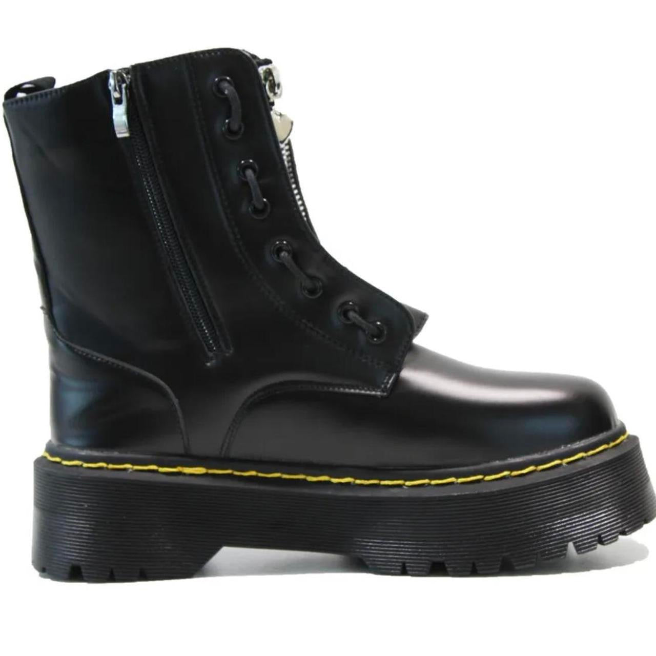 Black Faux Leather Chunky Platform Punk Boots