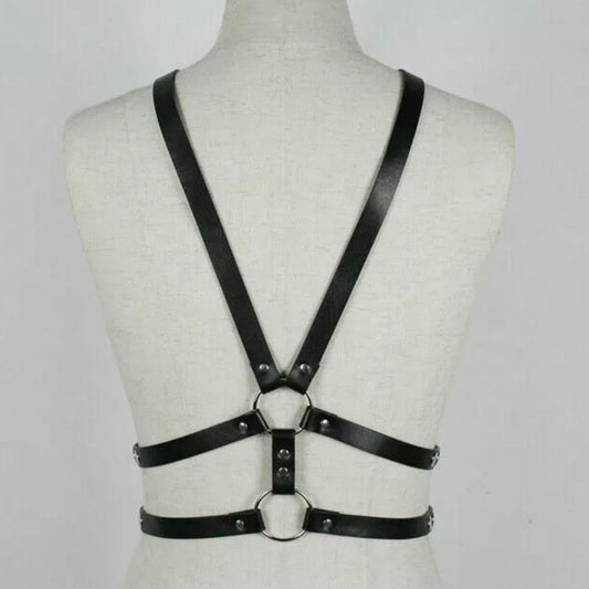Black Faux Leather Techno Body Harness
