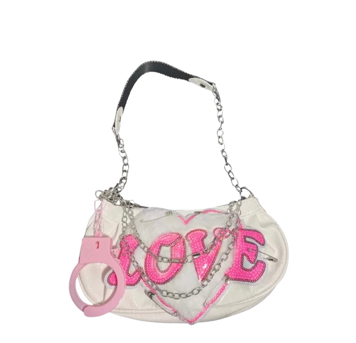 White Faux Leather Punk Chain Handcuff Shoulder Bag