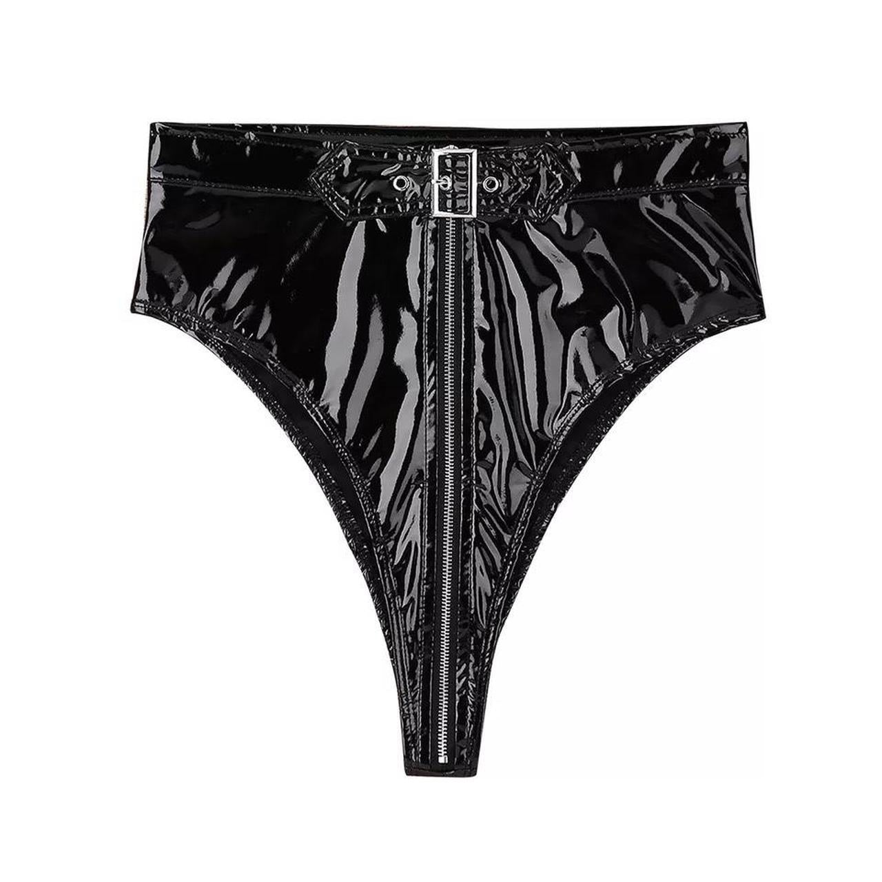 Black PVC Bra Buckle Shorts Techno Set