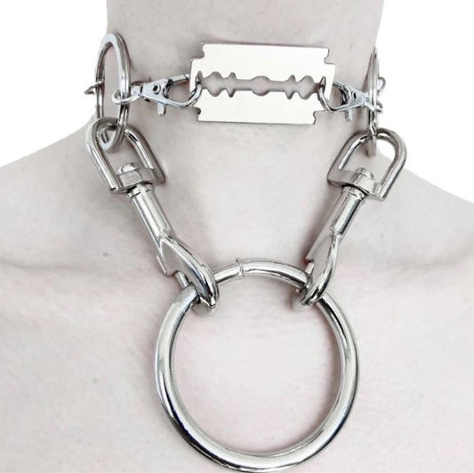 Silver Razor O Ring Punk Gothic Chain Choker Necklace