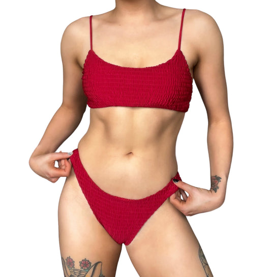 Red Crinkle Textured 2 Piece Seamless Bikini Set