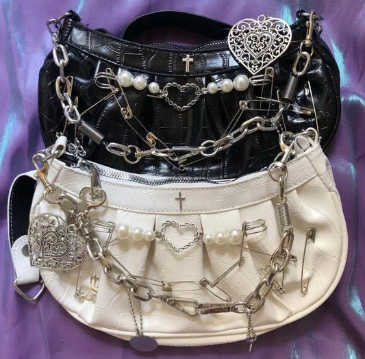 Faux Leather Gothic Punk Chain Shoulder Bag