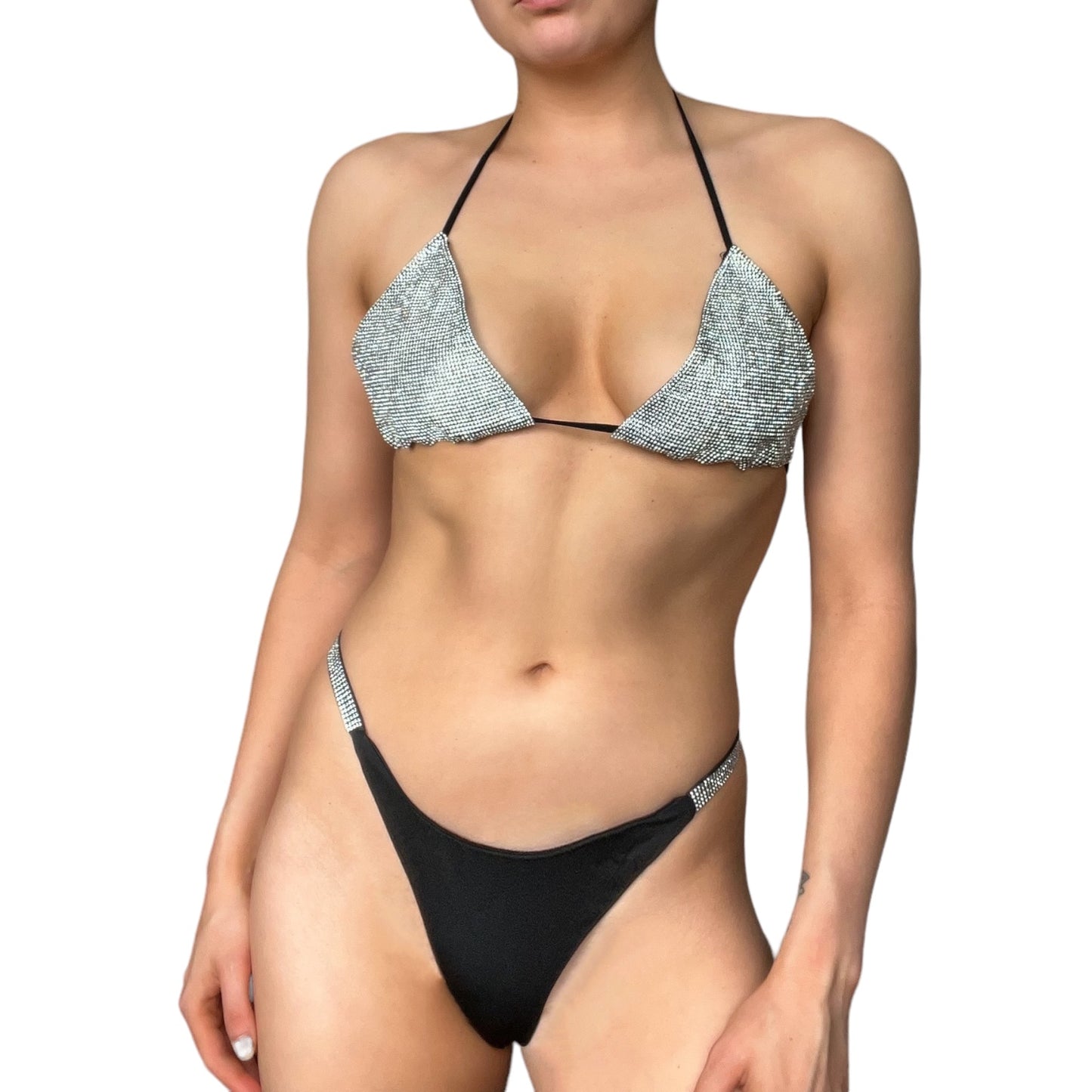 Black and Silver Rhinestone Ibiza 2 Piece Bikini Set