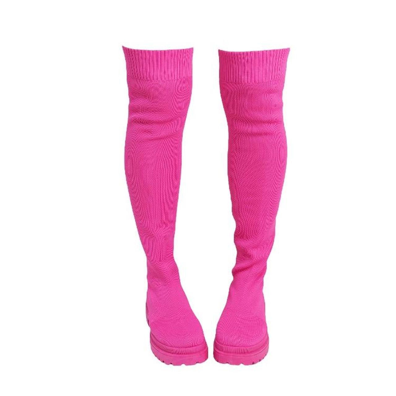 Pink Over Knee Chunky Sock Boots