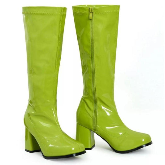 Green Patent Faux Leather Go Go Knee High Boots