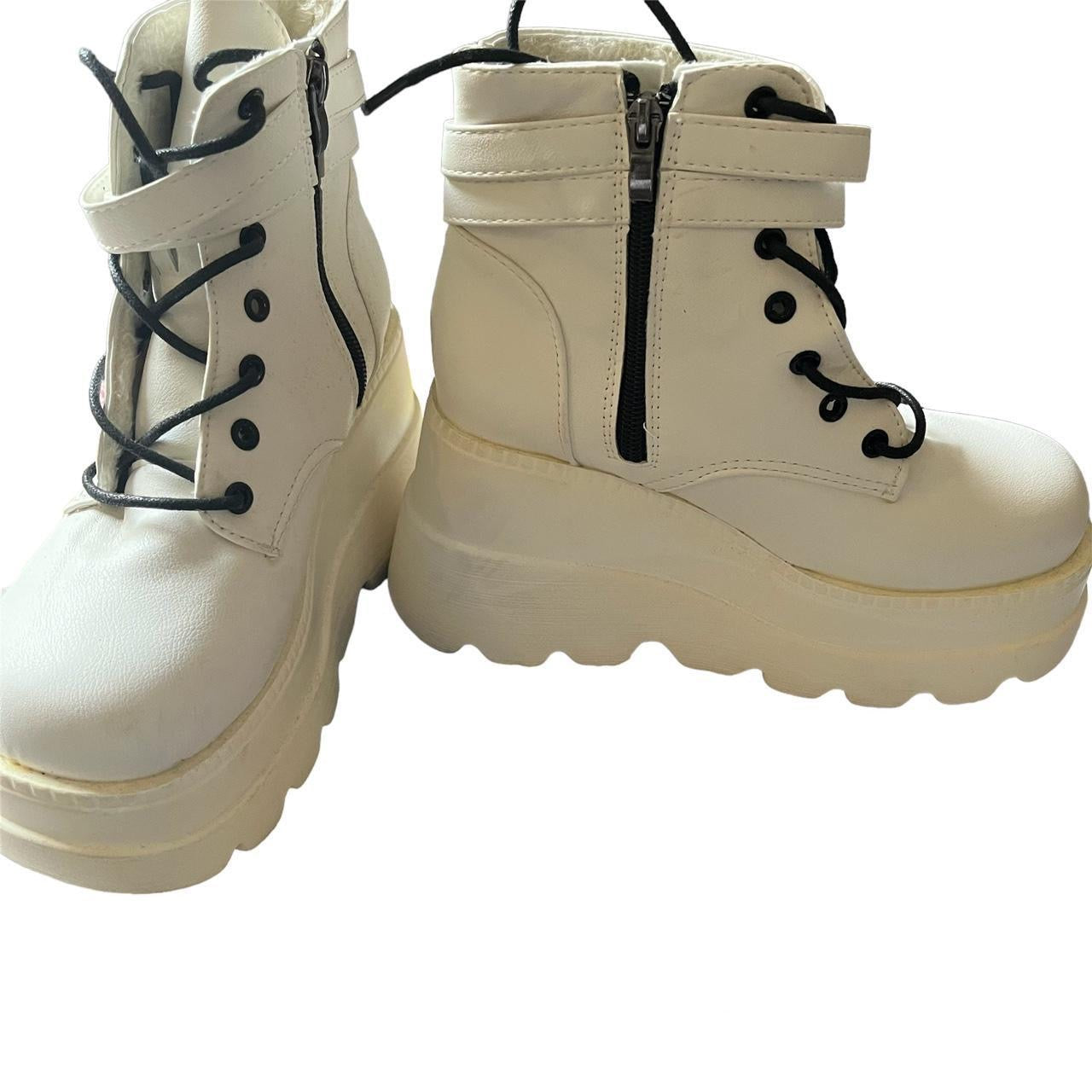 White Punk Chunky Platform Combat Boots